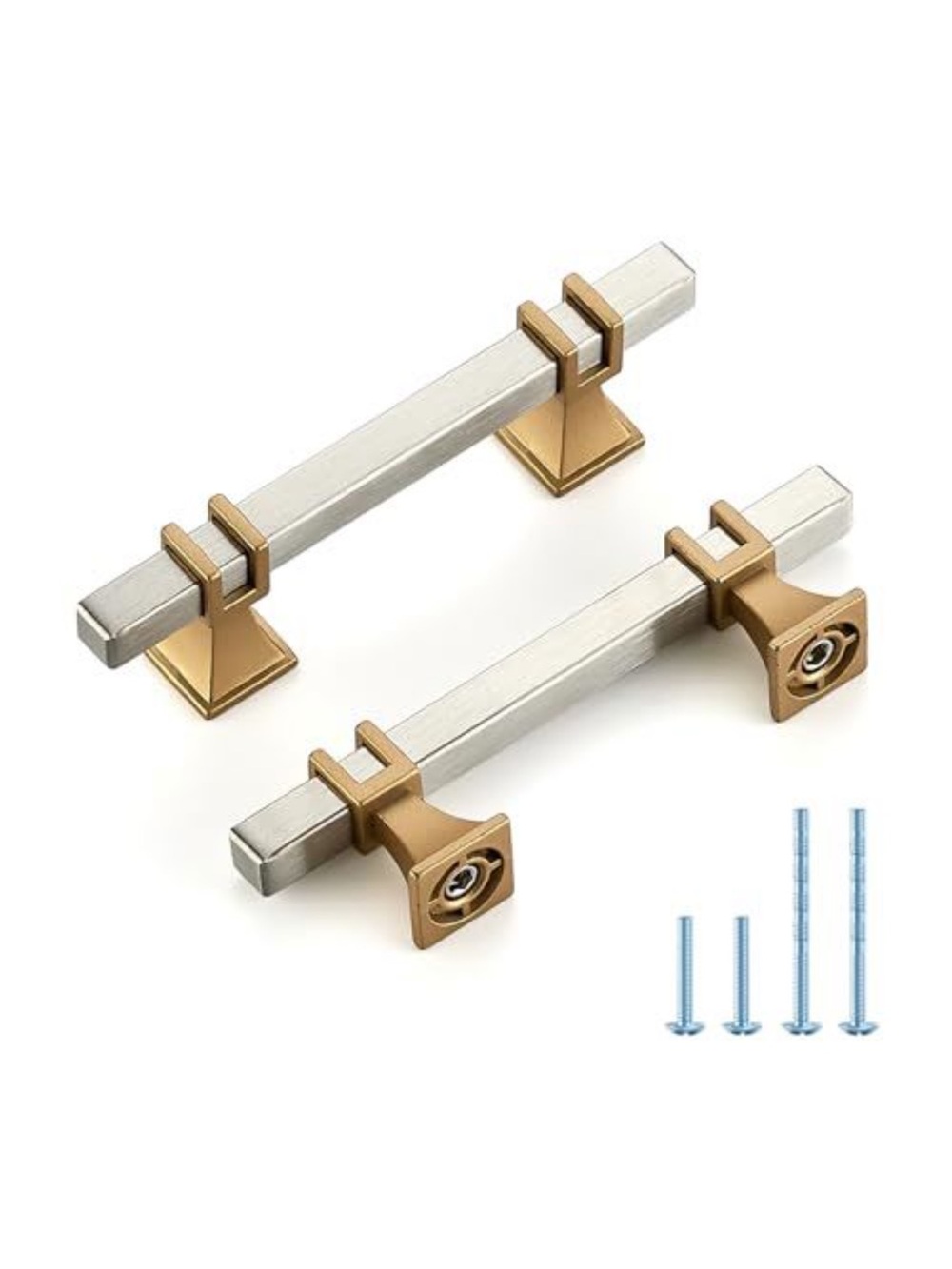 Modern Square Bar Drawer Pulls in Brushed Silver and Gold